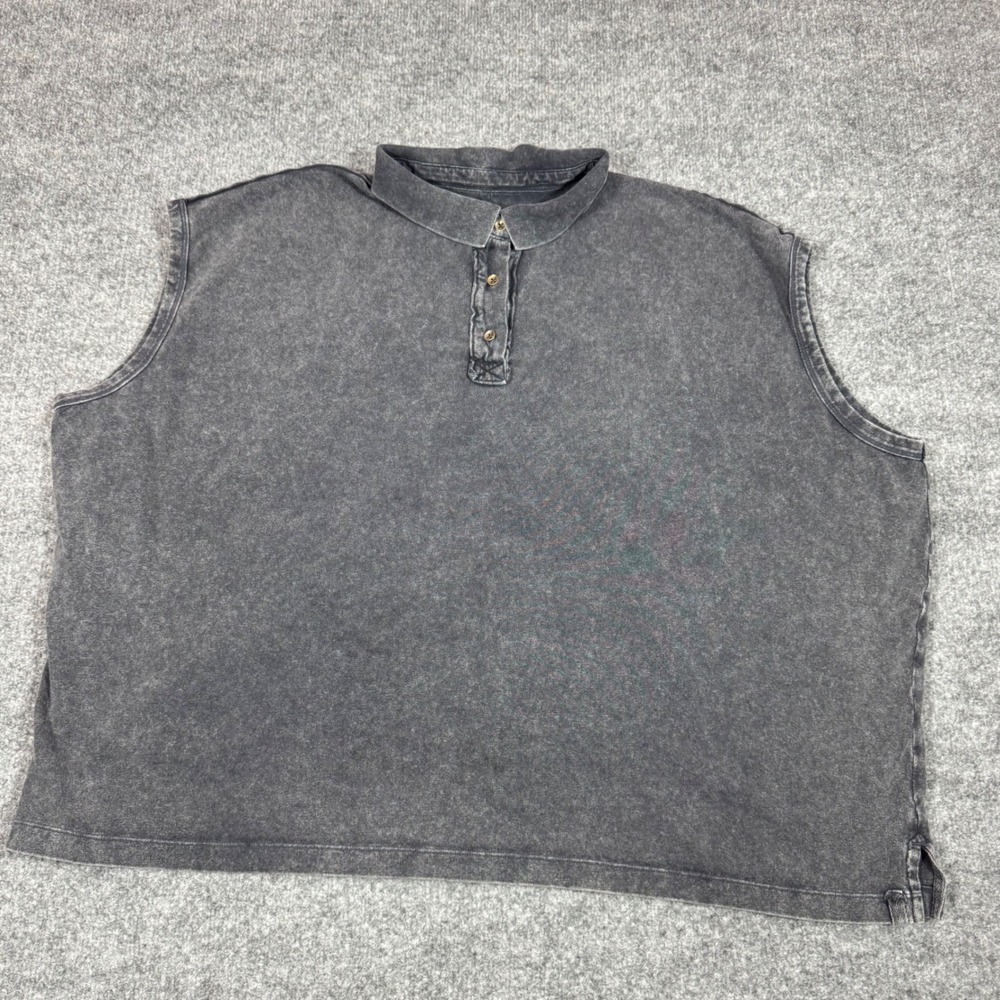 We The Free Henley Muscle Tee Acid Wash Grey Womens XL Cotton Oversized Street